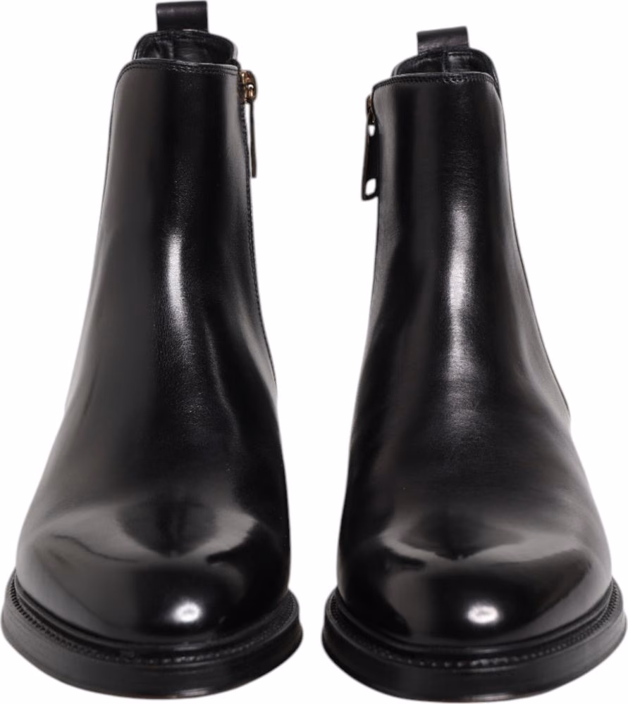 Dolce & Gabbana Black Chelsea Leather Mid Calf Boots Shoes