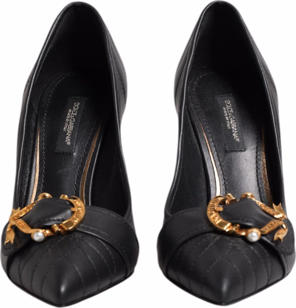Dolce & Gabbana Black Devotion Leather Heels Pumps Shoes