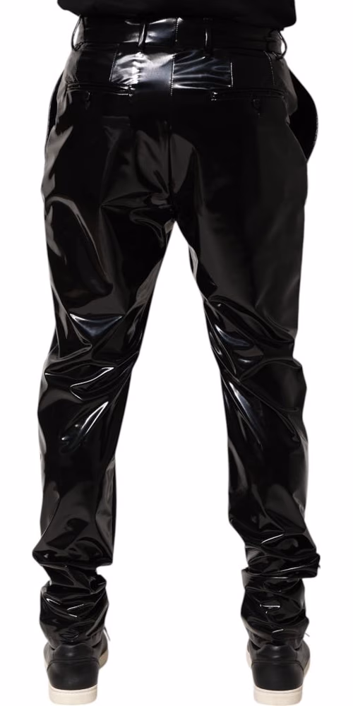 Dolce & Gabbana Black Polyester Mid Waist Men Trouser Pants