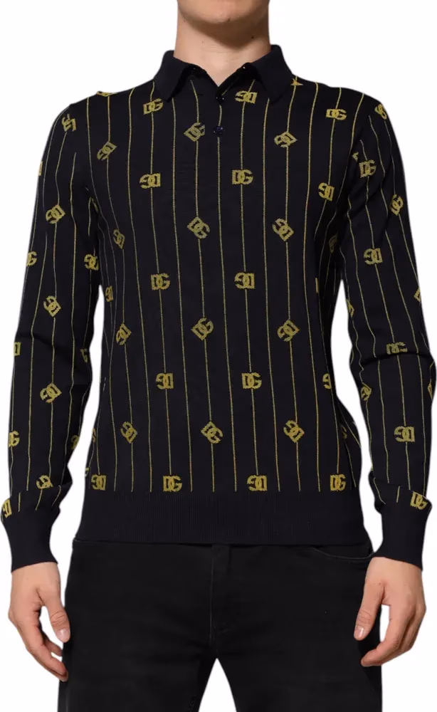 Dolce & Gabbana Black Logo Jacquard Knitted Polo Shirt T-shirt
