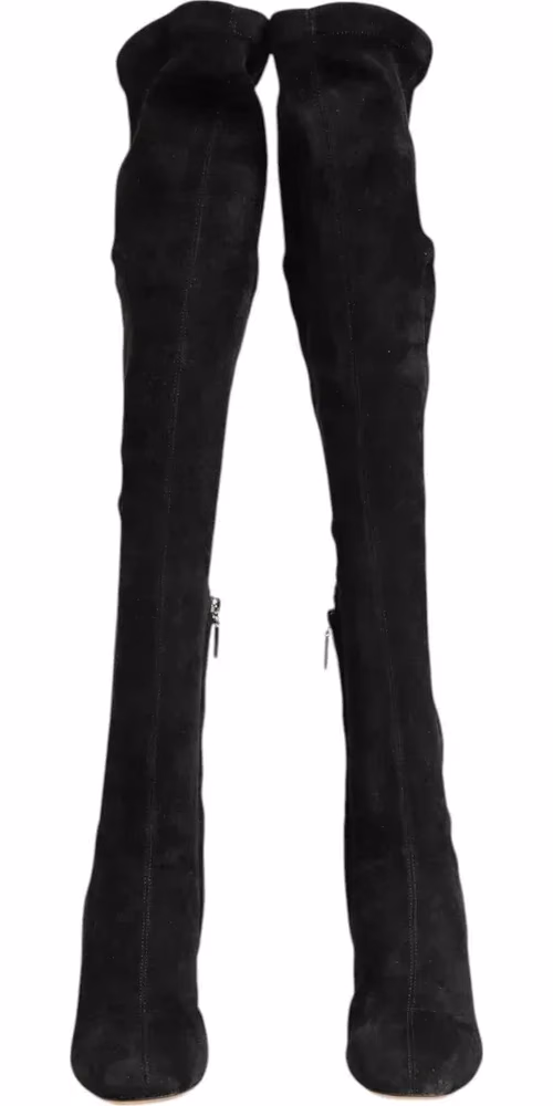 Dolce & Gabbana Black Suede Leather Knee High Boots Shoes