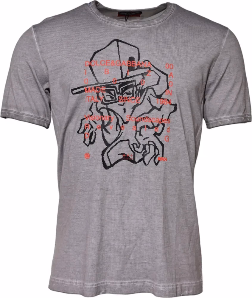 Dolce & Gabbana Gray Graphic Print Cotton Crew Neck T-shirt