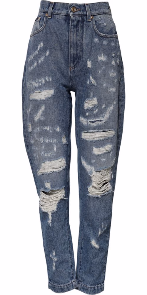 Dolce & Gabbana Blue AMBER Tattered High Waist Denim Jeans