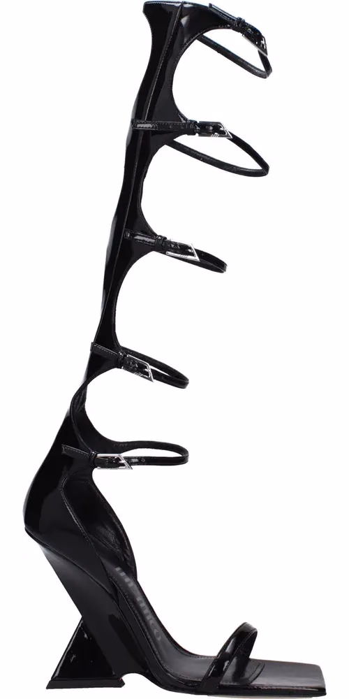 The Attico Black Leather Stiletto Heel Sandals