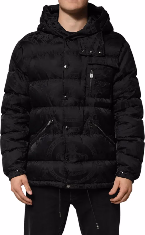 Dolce & Gabbana Black Jacquard Quilted Puffer Hooded Jacket