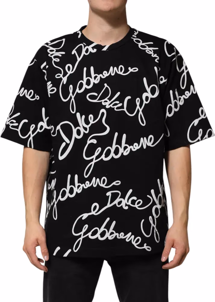 Dolce & Gabbana Black Logo Print Cotton Crew Neck T-shirt
