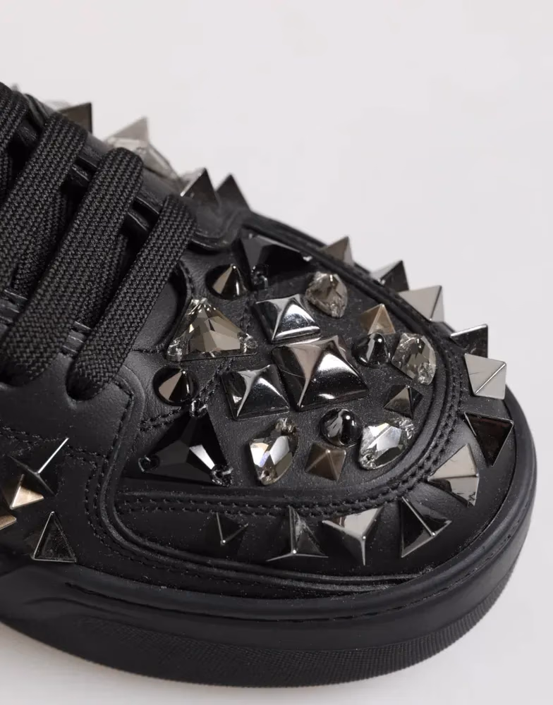 Dolce & Gabbana Black Leather Studded Low Top Sneakers Shoes