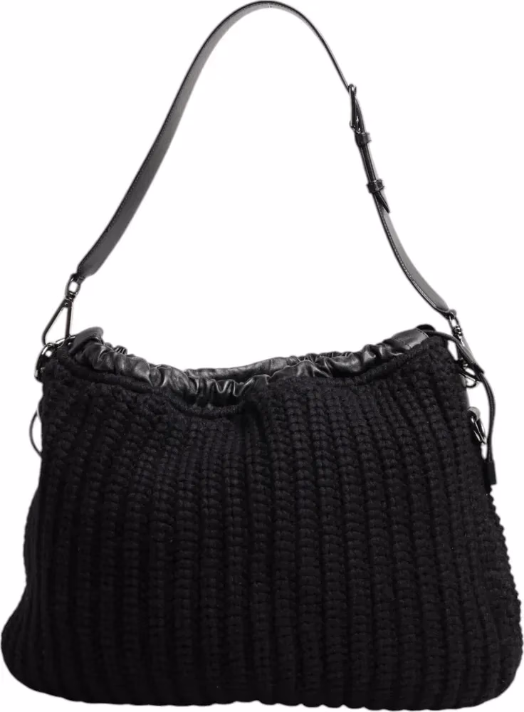 Dolce & Gabbana Black Cashmere Knitted Leather Shoulder Women Borse Bag