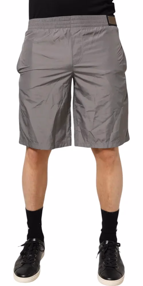 Dolce & Gabbana Light Gray Nylon Elastic Waist Shorts Swimwear