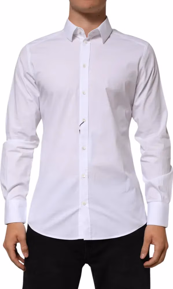 Dolce & Gabbana White Cotton GOLD Long Sleeves Formal Men Shirt