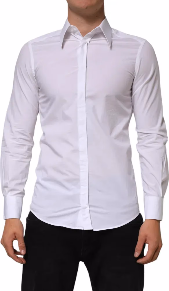 Dolce & Gabbana White Cotton MARTINI Long Sleeve Dress Shirt