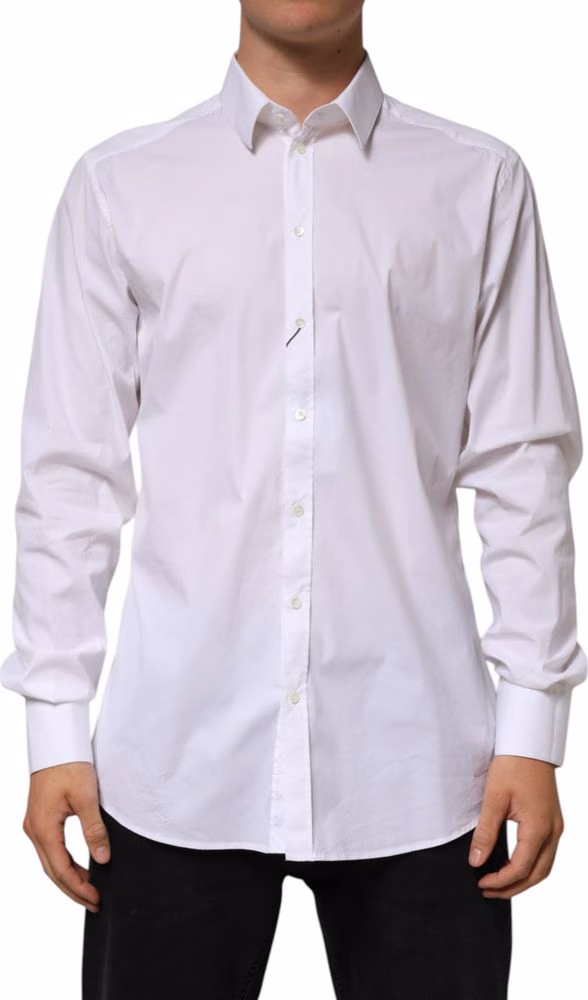 Dolce & Gabbana White Cotton GOLD Long Sleeves Formal Shirt