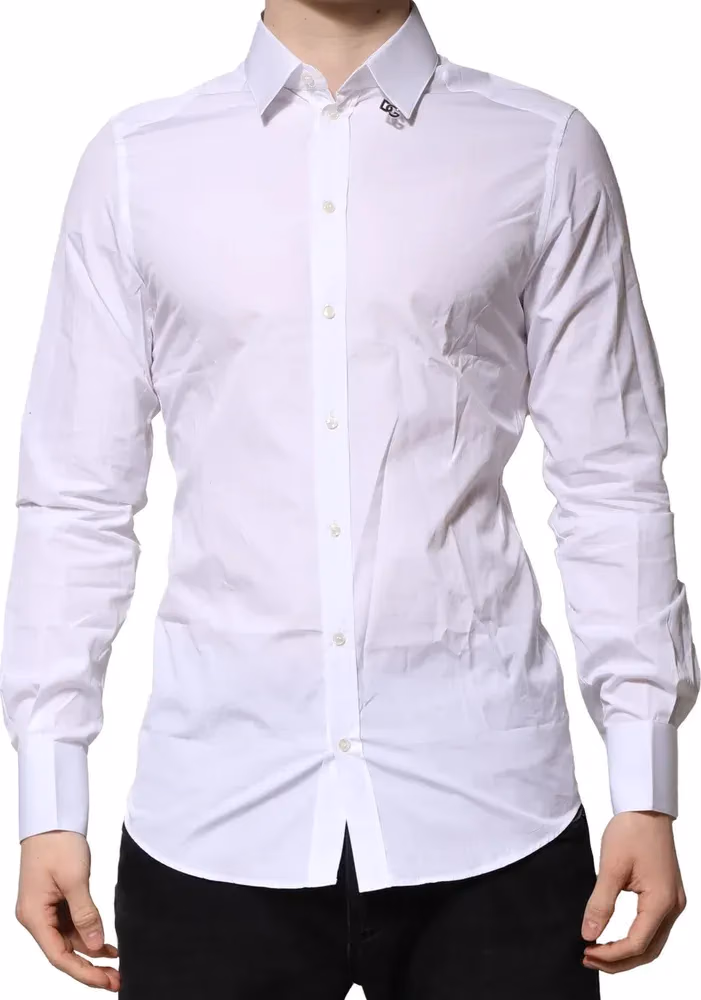 Dolce & Gabbana White Cotton GOLD Long Sleeves Formal Shirt