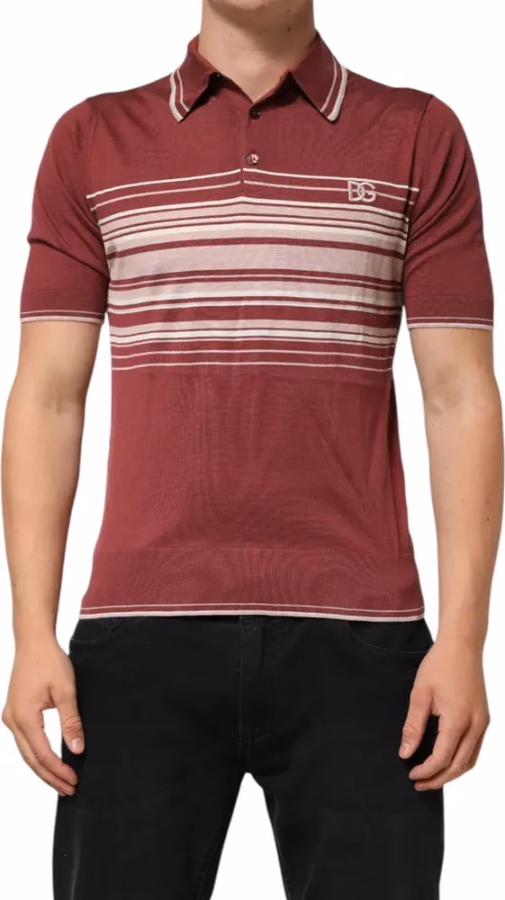 Dolce & Gabbana Cotton Burgundy Striped DG Logo Polo  T-shirt