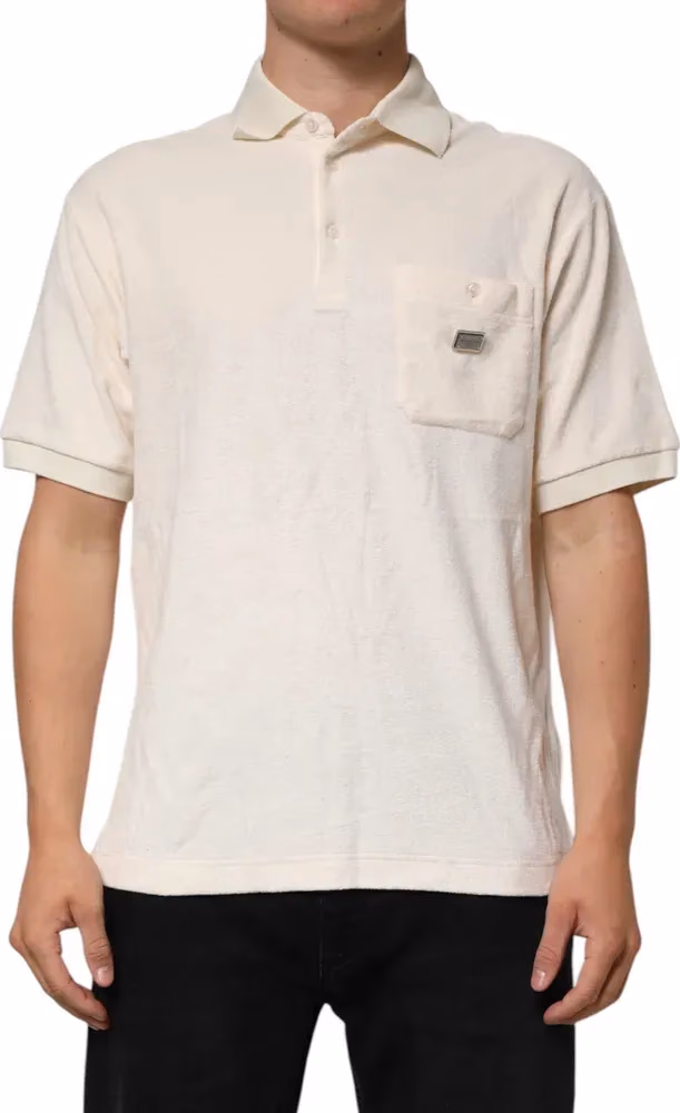 Dolce & Gabbana Ivory Cotton Terry Logo Pocket Polo T-shirt