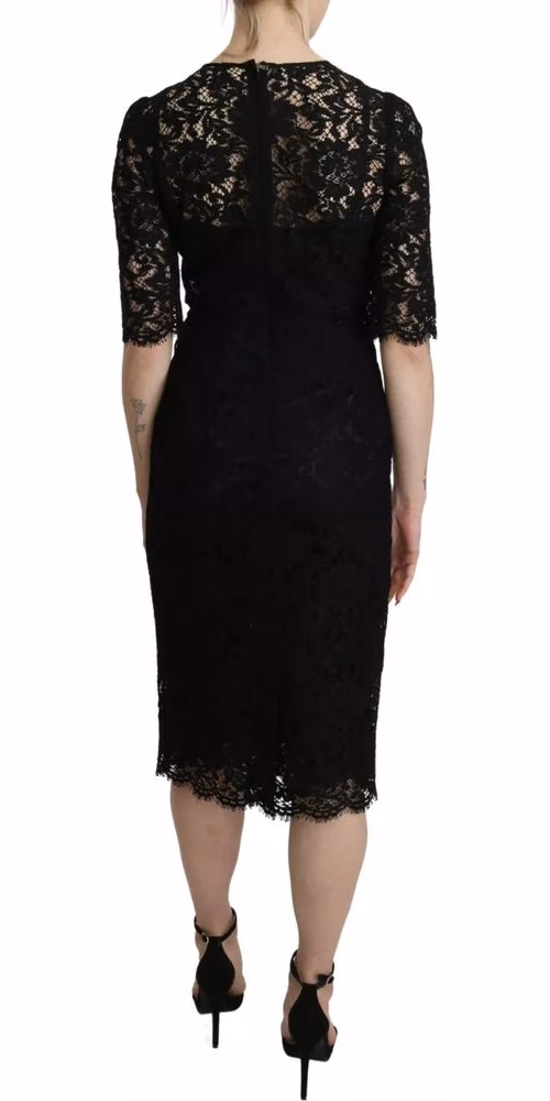Dolce & Gabbana Black Floral Lace Sheath Knee Length Dress