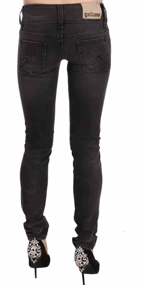 John Galliano Black Washed Low Waist Slim Fit Skinny Denim Pants Jeans