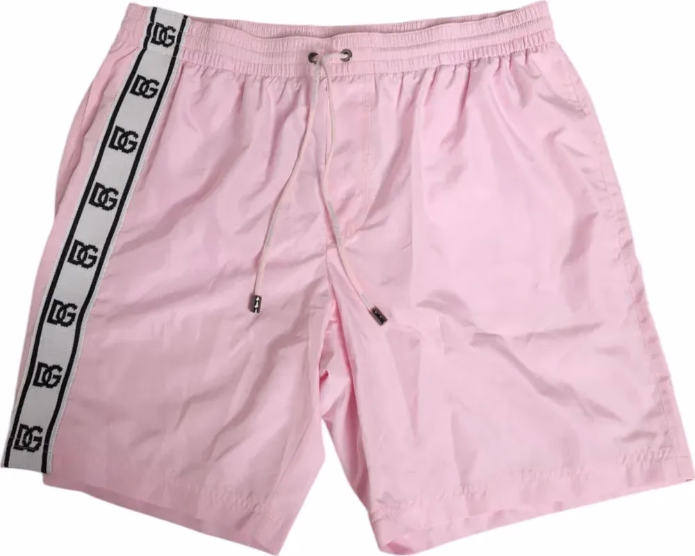 Dolce & Gabbana Pink Nylon Logo Side Stripe Beachwear Men Swimwear