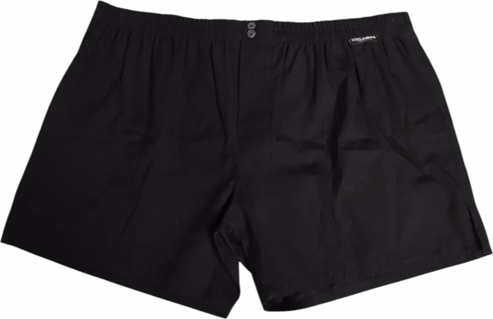 Dolce & Gabbana Black Cotton Elastic Waistband Button Swimwear