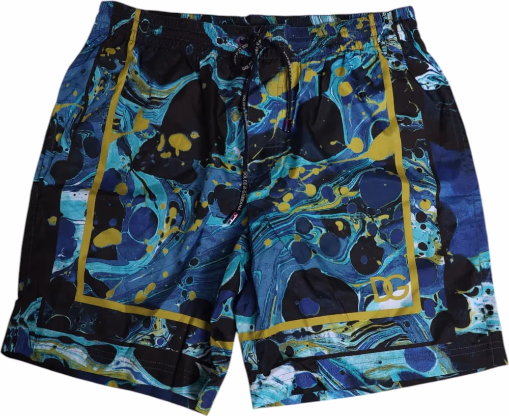 Dolce & Gabbana Blue Marble Print Logo Men Boxer Short Swimwear