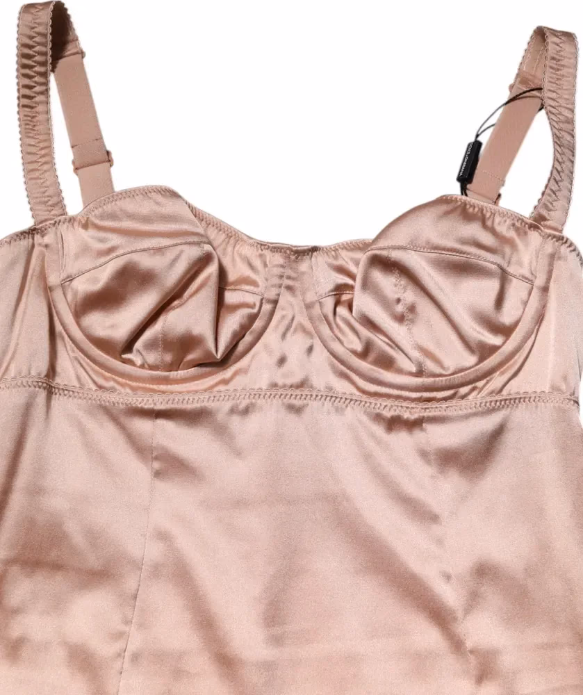 Dolce & Gabbana Blush Pink Silk Satin Bustier Midi Bodycon Dress