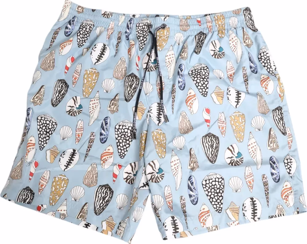 Dolce & Gabbana Blue Seashell Print Nylon Men Shorts Swimwear