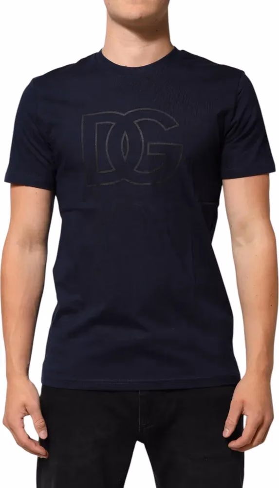 Dolce & Gabbana Dark Blue Cotton DG Logo Print Men’s Top T-shirt