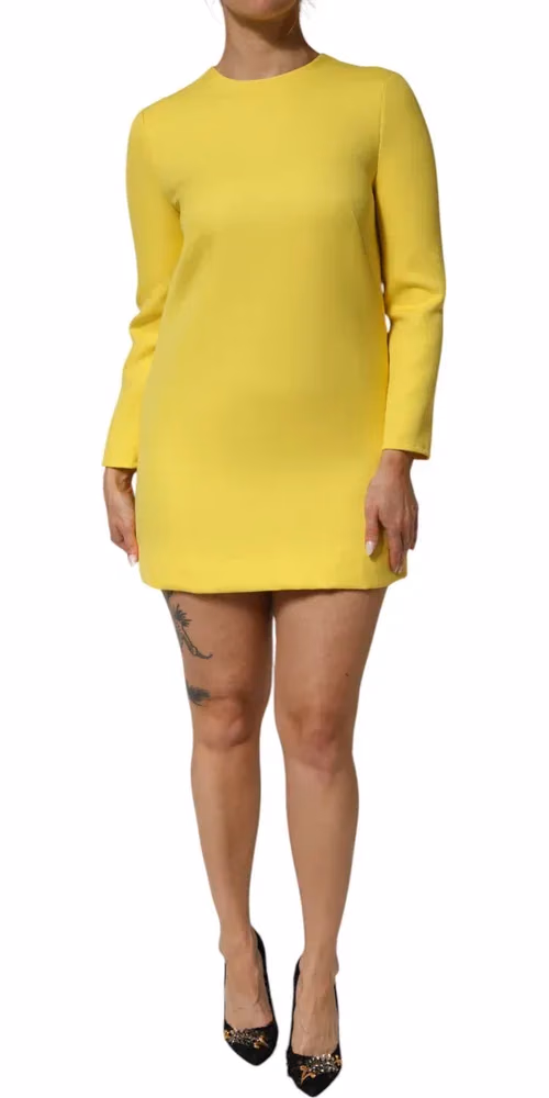 Dolce & Gabbana Yellow Viscose Acetate Mini Long Sleeve Dress