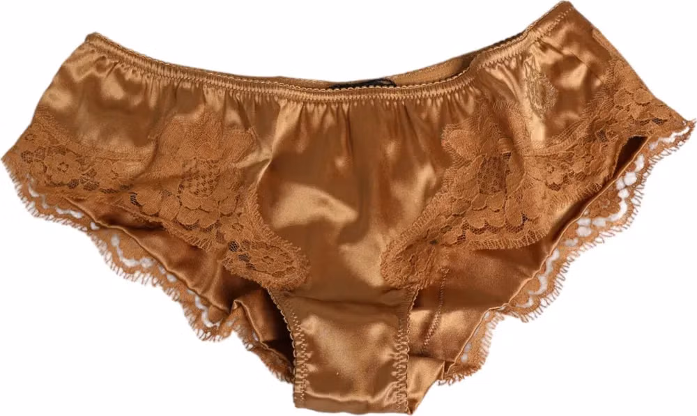 Dolce & Gabbana Brown Lace Silk Satin Slip Panties Underwear