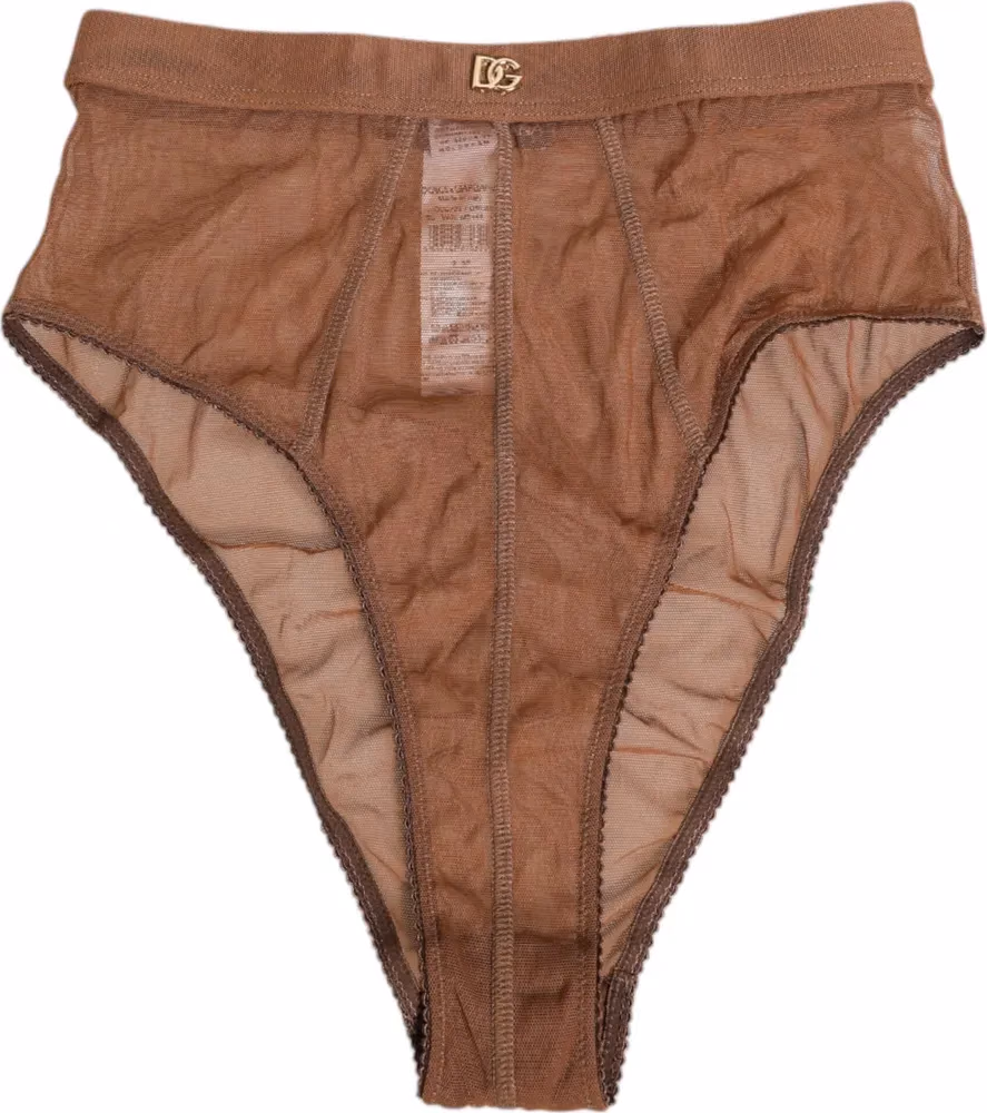 Dolce & Gabbana Brown Sheer Mesh High Waist Briefs Underwear