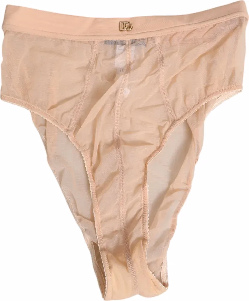 Dolce & Gabbana Beige Sheer Mesh High Waist Panty Underwear