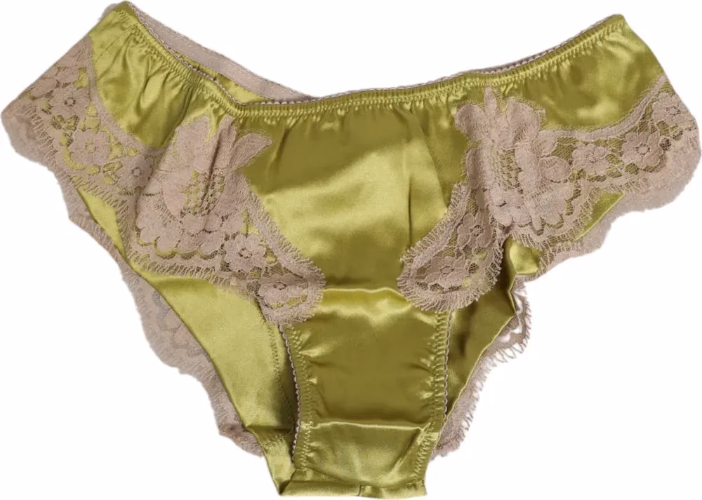 Dolce & Gabbana Green Silk Satin Lace Trim New Slip Underwear