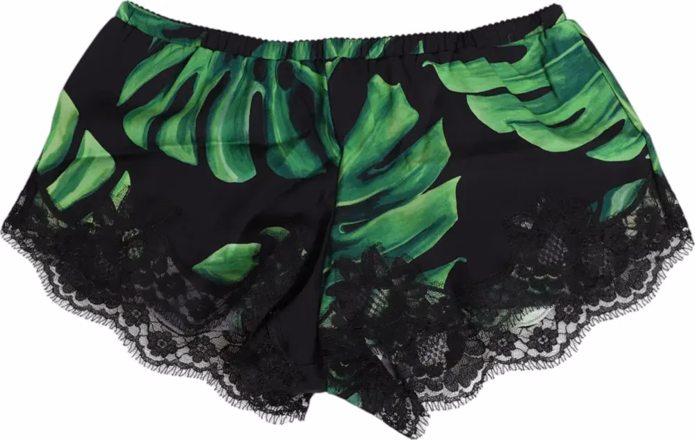 Dolce & Gabbana Black Green Tropical Print Lace Underwear