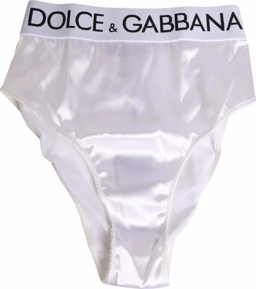 Dolce & Gabbana White Satin High-Waist Brief Logo Women Underwear