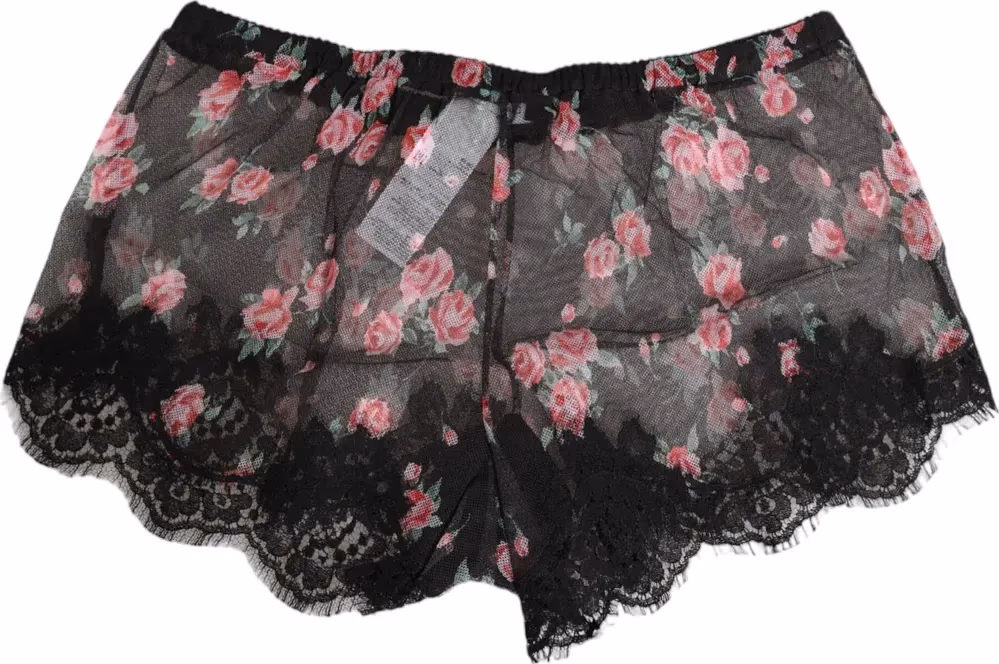 Dolce & Gabbana Black Pink Floral Lace Mesh Lingeri Underwear