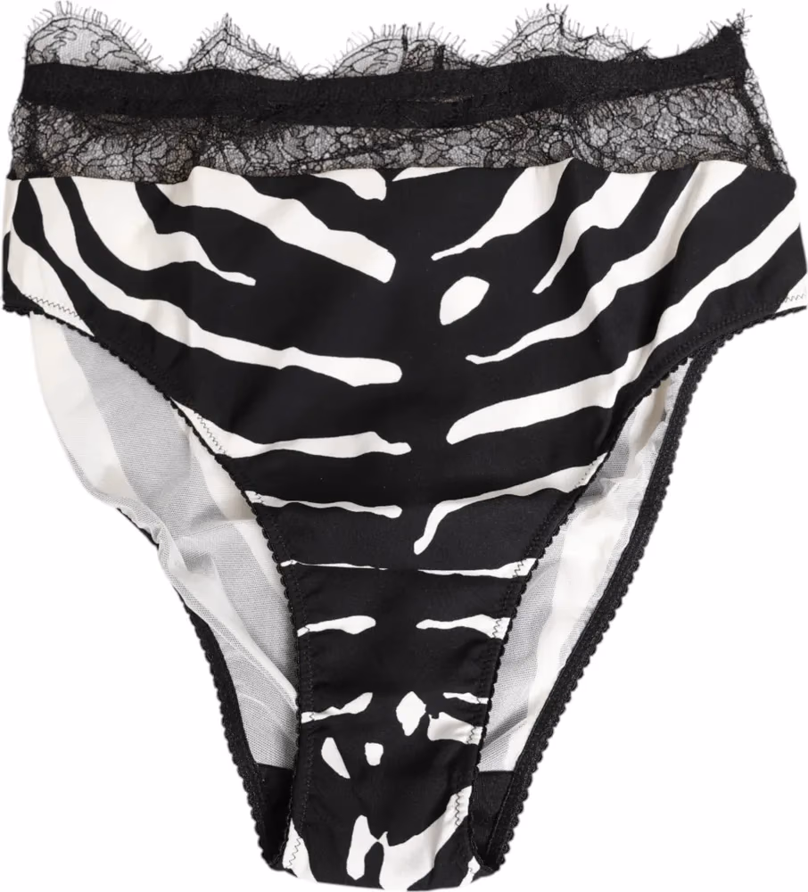 Dolce & Gabbana Black White Zebra Print Lace Trim High Underwear