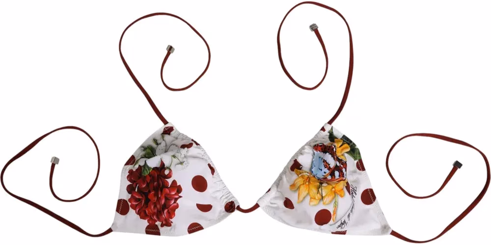 Dolce & Gabbana White Red Polka Dot Floral Print Triangle
