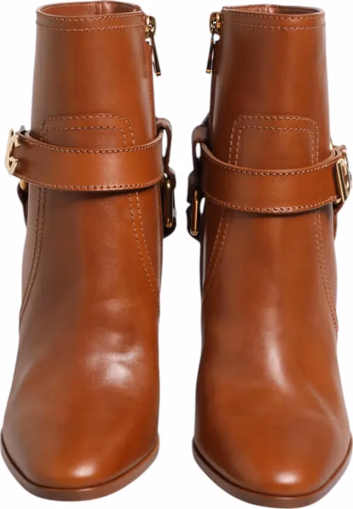Dolce & Gabbana Brown Leather DG Logo Buckle Ankle Boots Shoes