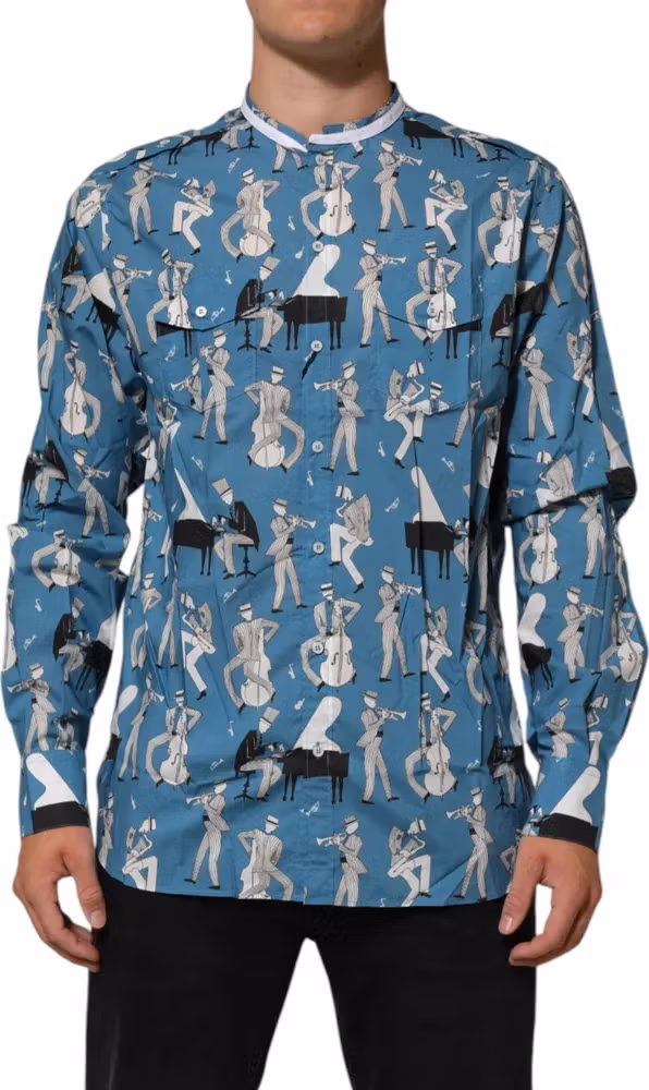 Dolce & Gabbana Blue Jazz Printed Cotton Button Front Shirt