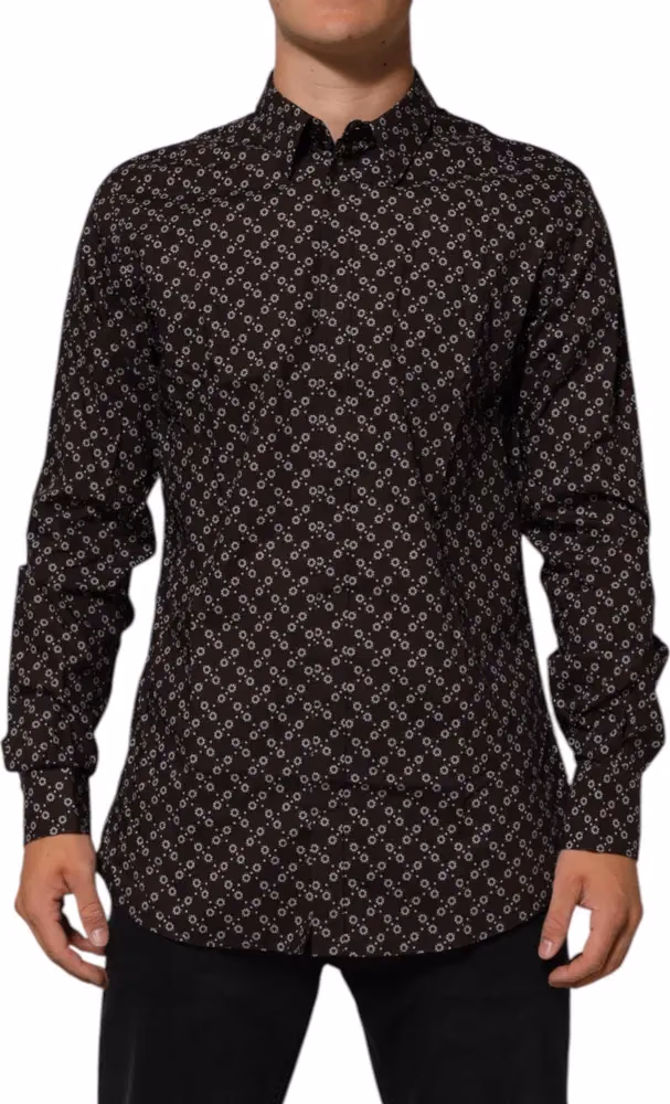 Dolce & Gabbana BrownFloral Collared GOLD Formal Dress Shirt