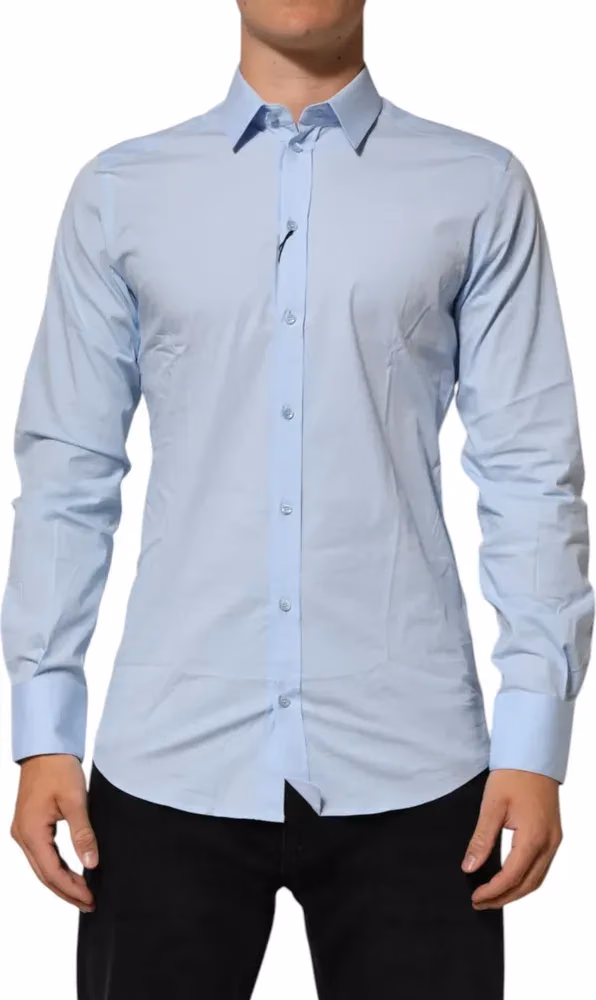 Dolce & Gabbana Light Blue Cotton GOLD Formal Men Dress Shirt