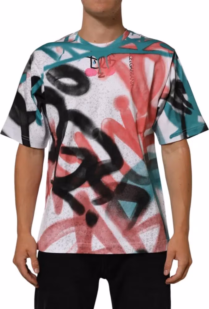 Dolce & Gabbana White Graffiti Crew Neck Short Sleeves T-shirt