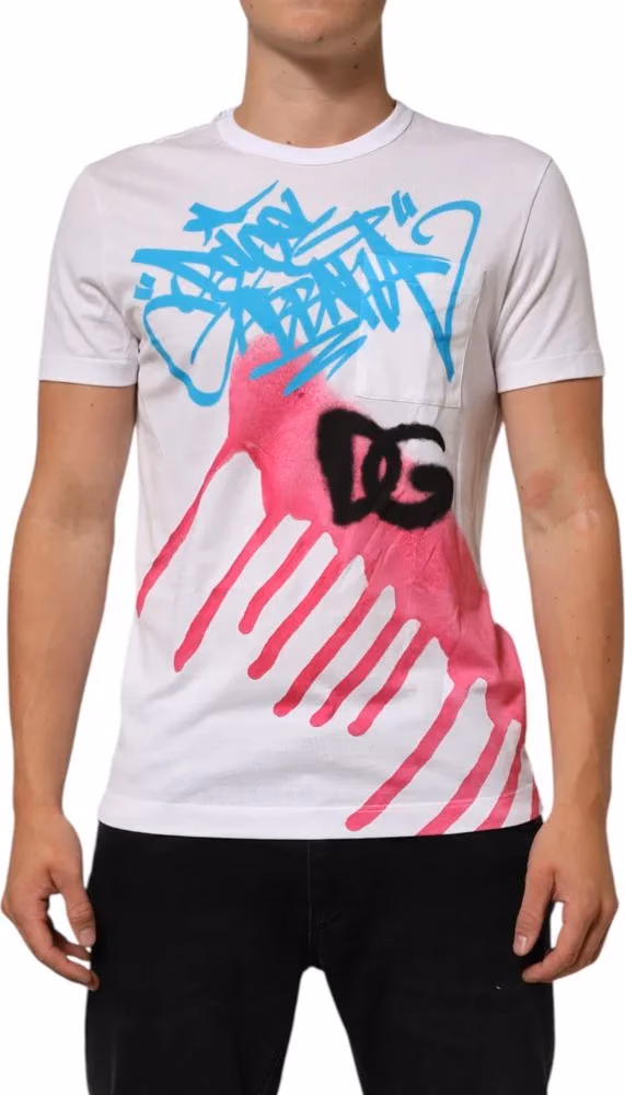 Dolce & Gabbana White Graphic Print Cotton Crew Neck T-shirt