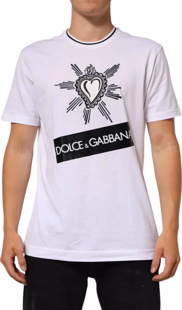Dolce & Gabbana White Sacred Heart Short Sleeve Men T-shirt