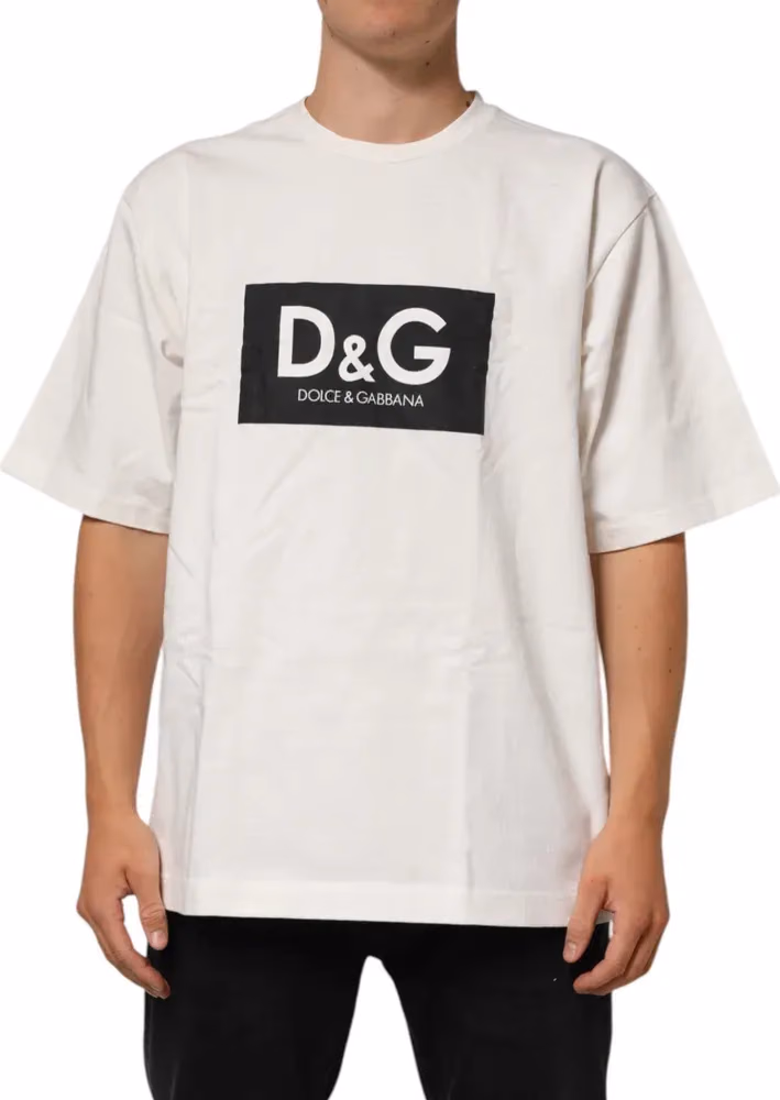 Dolce & Gabbana White Logo Print Cotton Crew Neck Men T-shirt