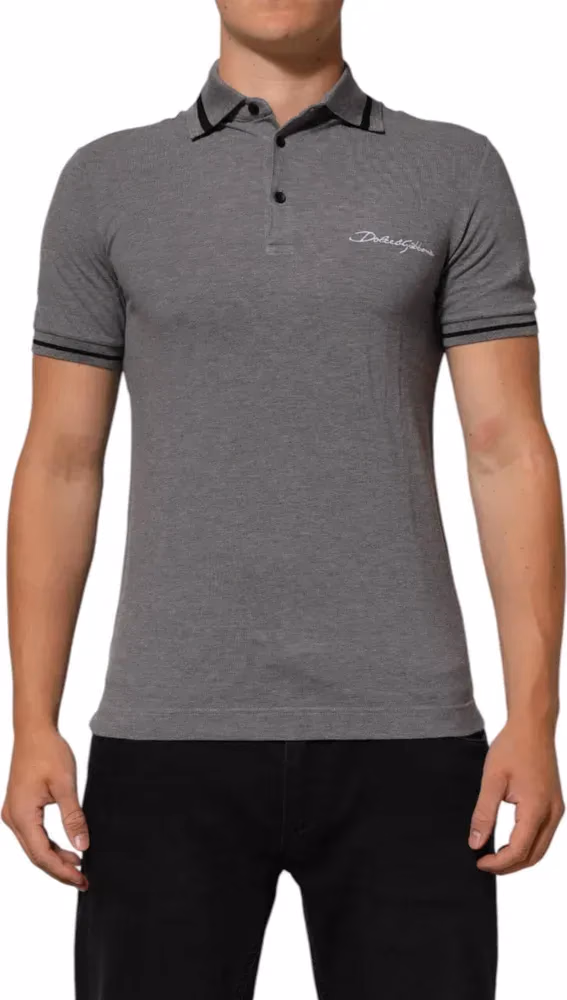 Dolce & Gabbana Gray Logo Embroidery Collared Polo T-shirt