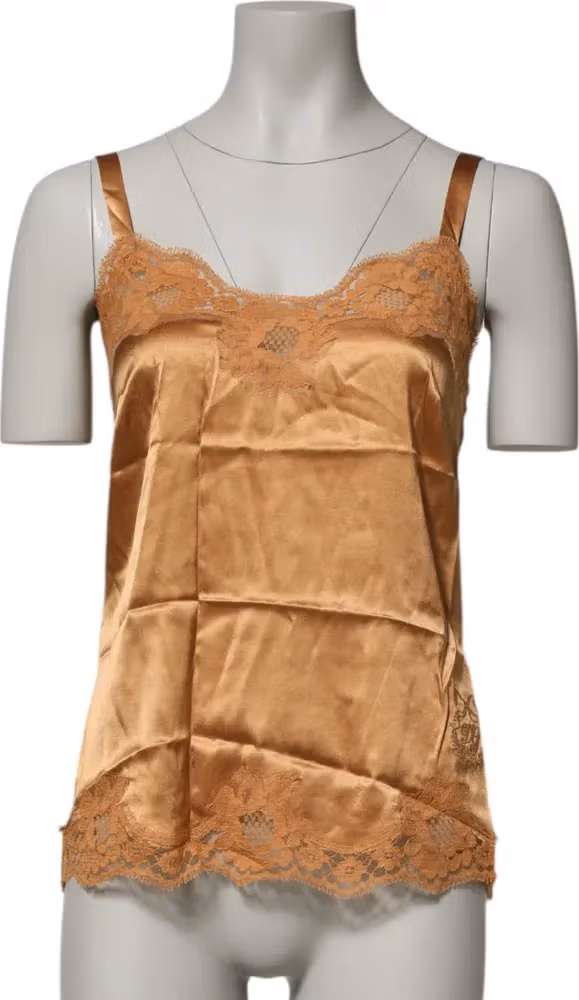 Dolce & Gabbana Brown Floral Lace Silk Satin Tank Lingerie Underwear