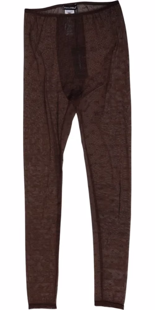 Dolce & Gabbana Brown Nylon Logo Lace Leggings Pants Underwear