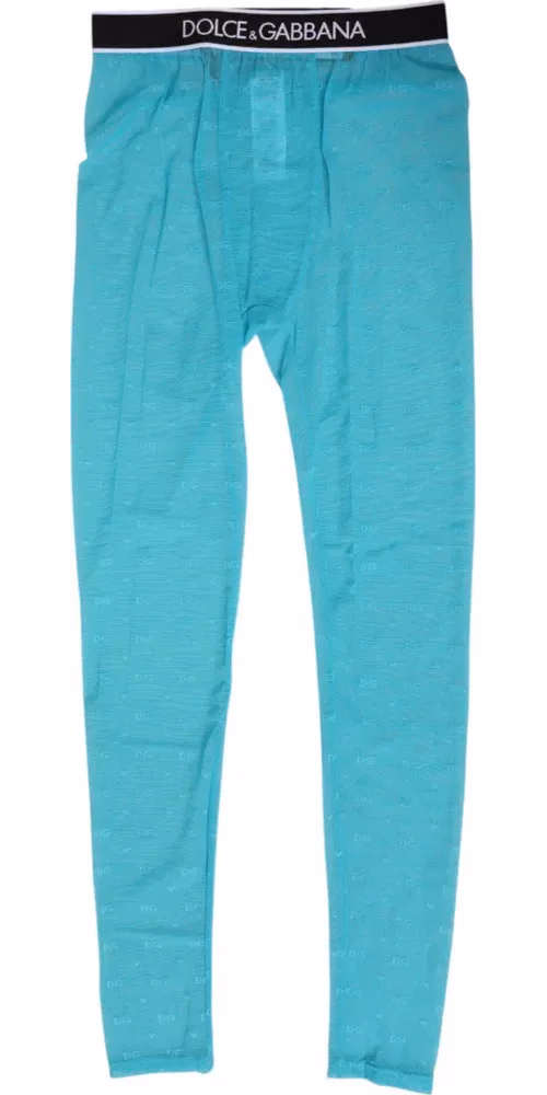 Dolce & Gabbana Light Blue Nylon Logo Lace Leggings Pants Underwear