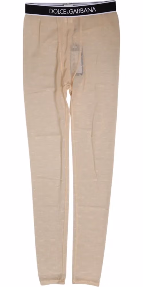 Dolce & Gabbana Beige Nylon Logo Lace Leggings Pants Underwear